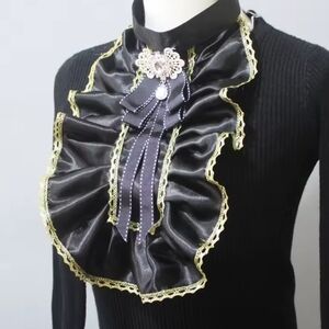 Elegant Black Satin Ruffled Bib Necklace